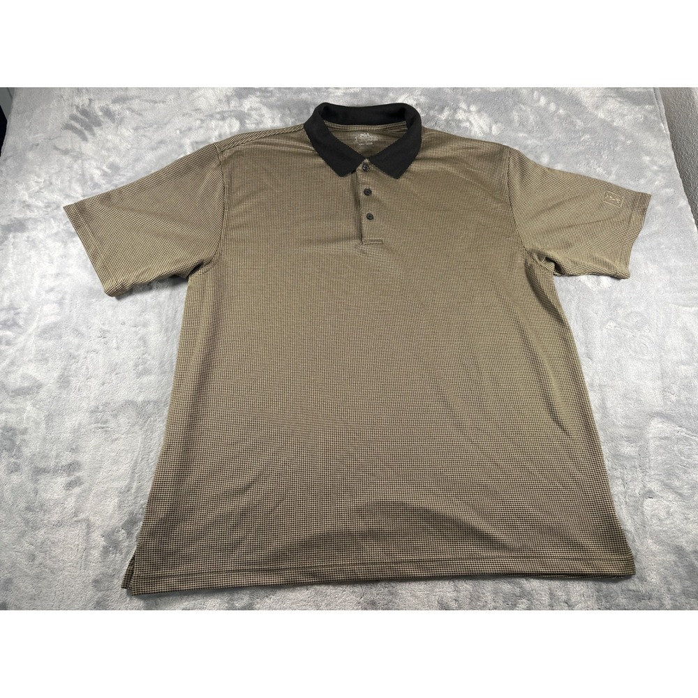 PGA Tour Mens XXL Golf Polo Shirt Tan Black Houndstooth Short Sleeve Performance